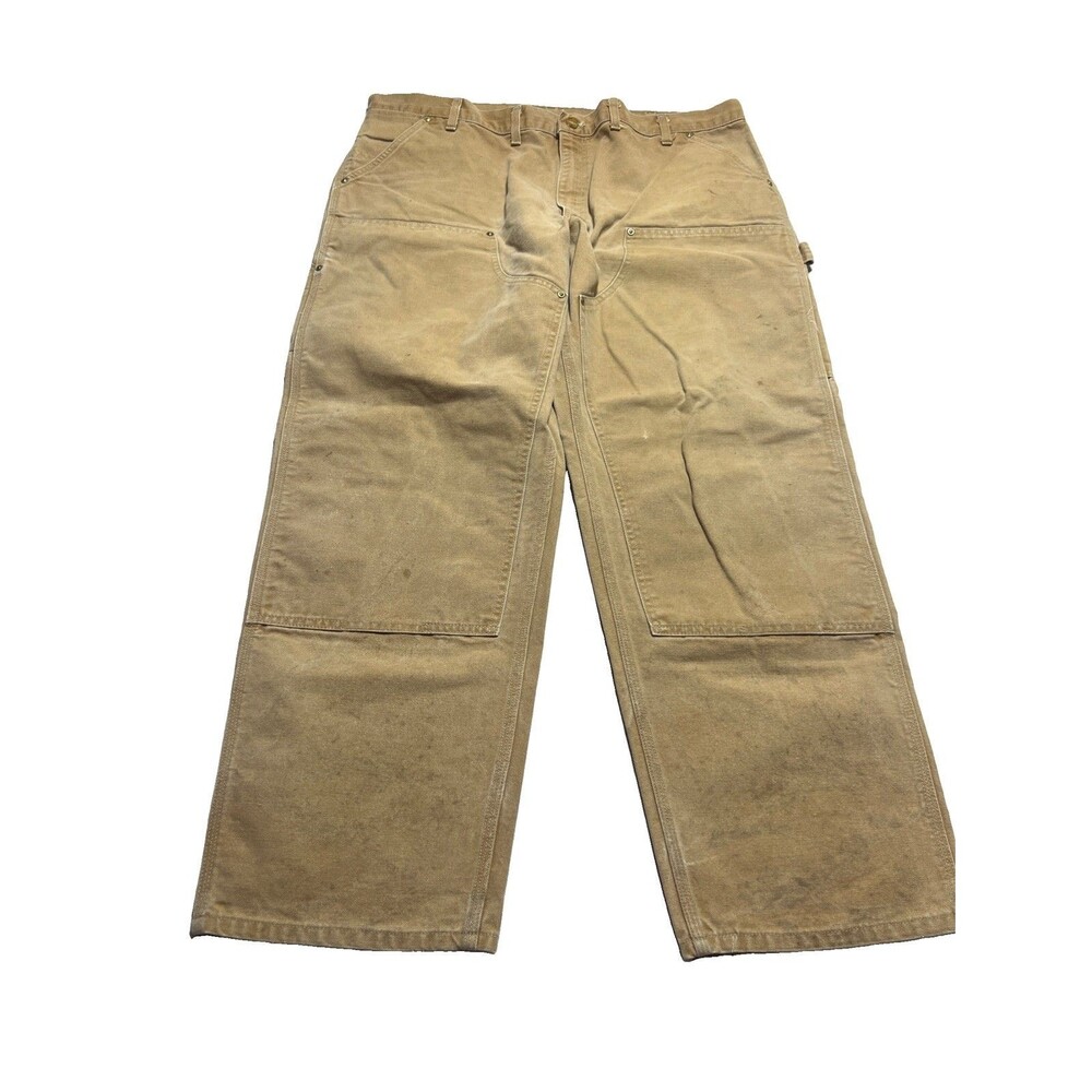 Carhartt Vintage Faded Distressed Canvas B01 BRN Double Knee Work Pant USA 44x32